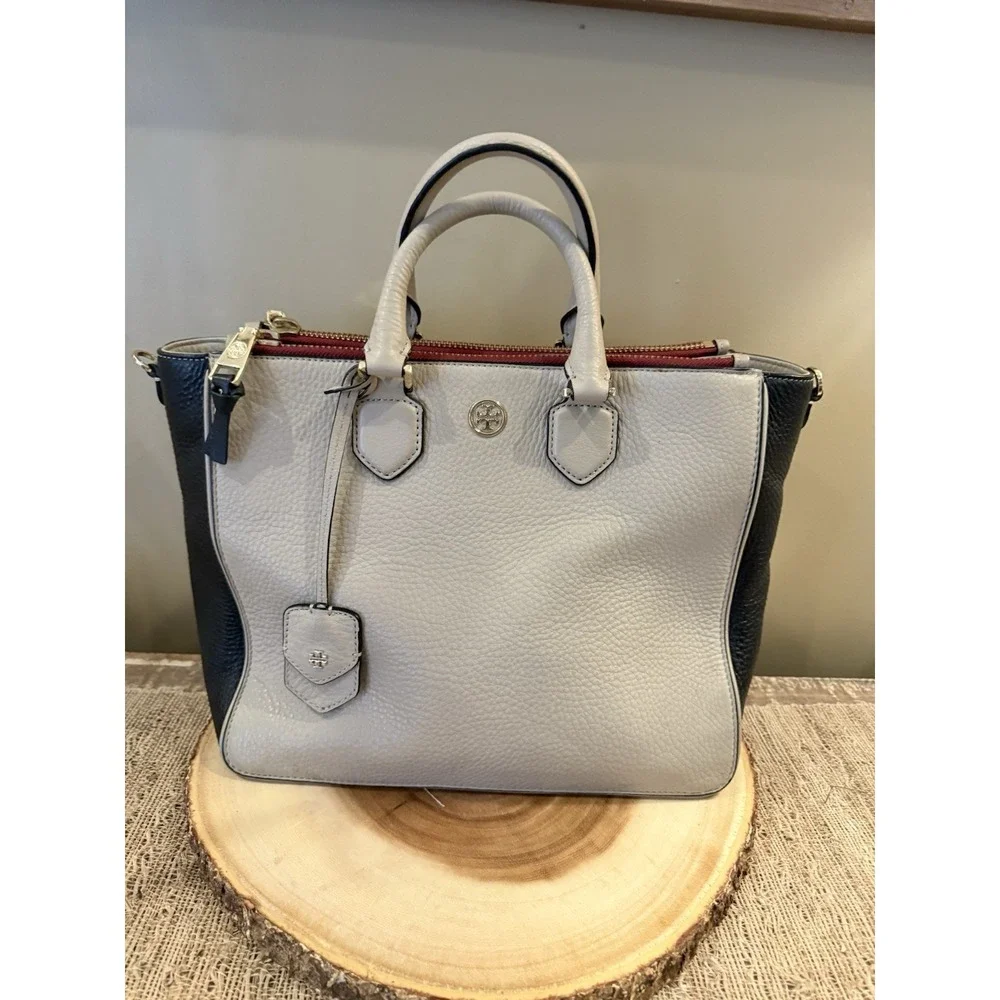 Tory Burch Robinson Pebbled Tri-color Square‎ Tote Crossbody 4 Compartment 598$